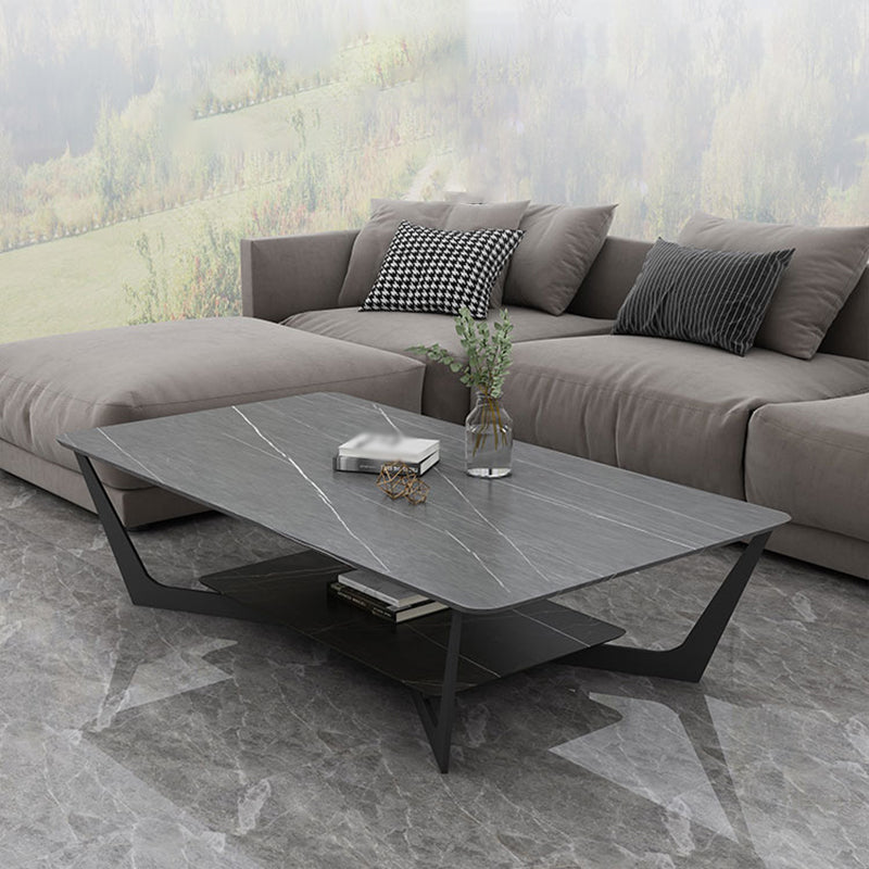 Cross Table Base Design Black Metal Base Slate Top Rectangular Coffee Table