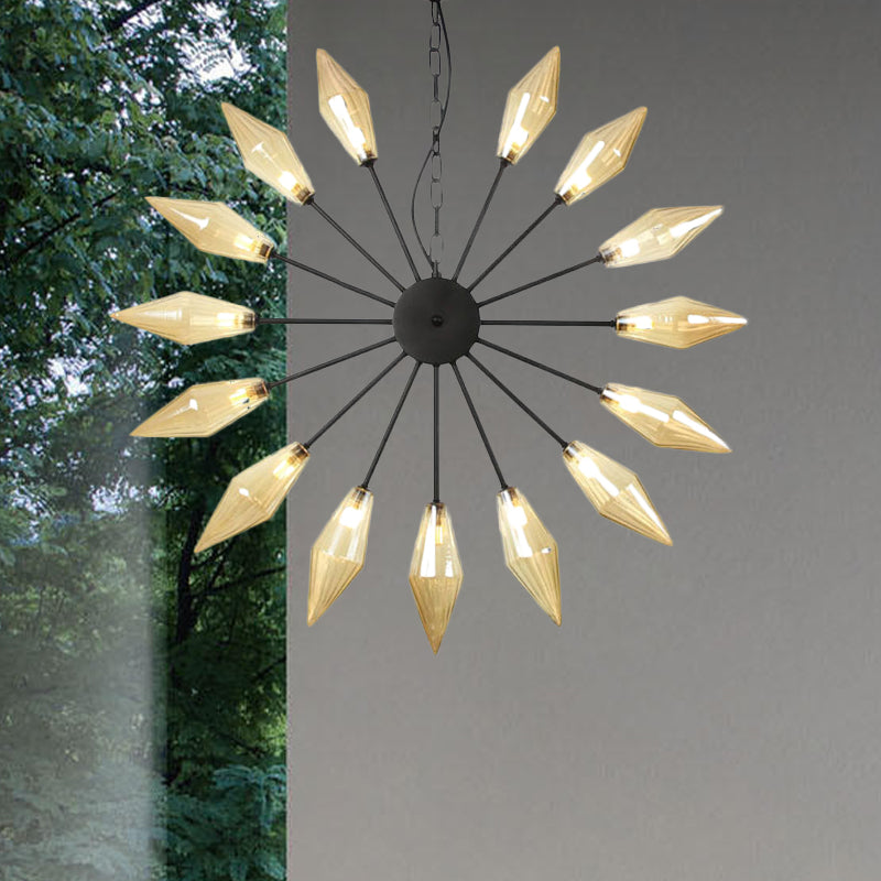 6/9/12 Lights Chandelier Lamp Industrial Sputnik Amber/Clear Glass Ceiling Light Fixture in Black/Copper/Chrome