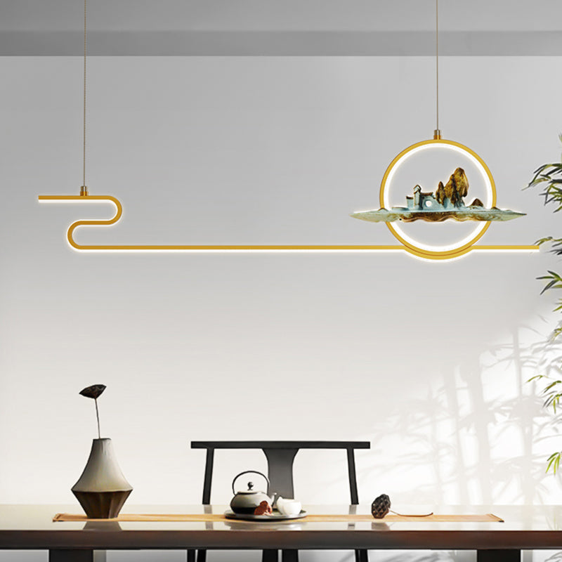 Contemporary Linear Pendant Lighting Fixtures Metal 2 Light Island Light Fixtures