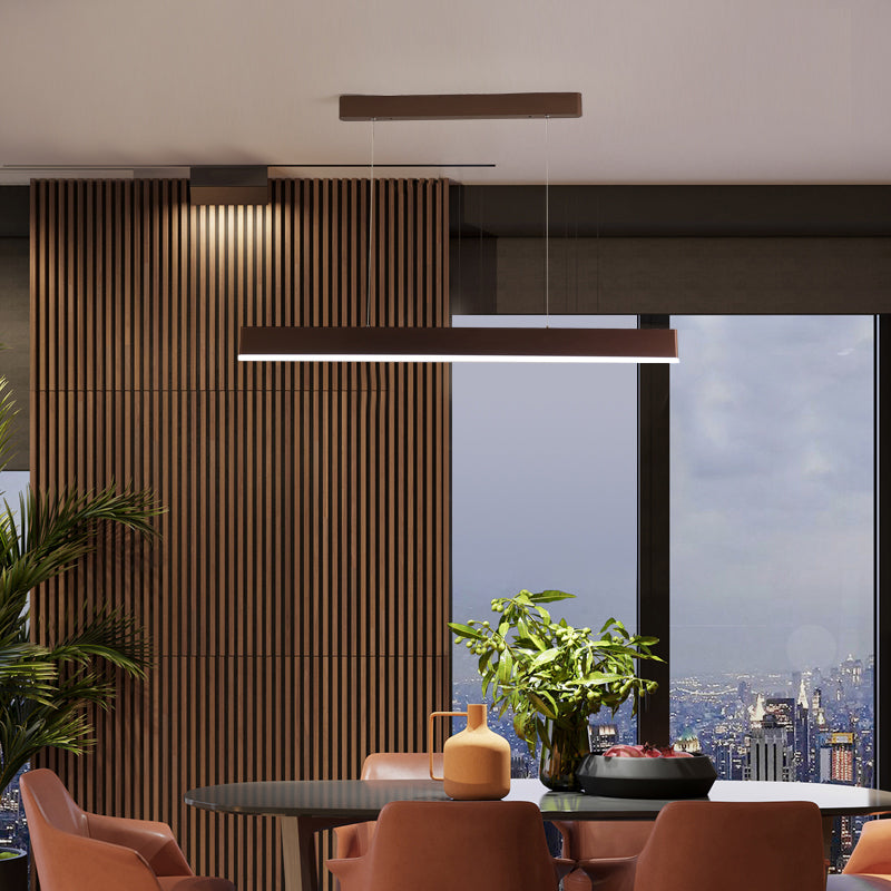 Contemporary Style Linear Shape Island Light Metal 1 Light Island Pendant Light in Brown