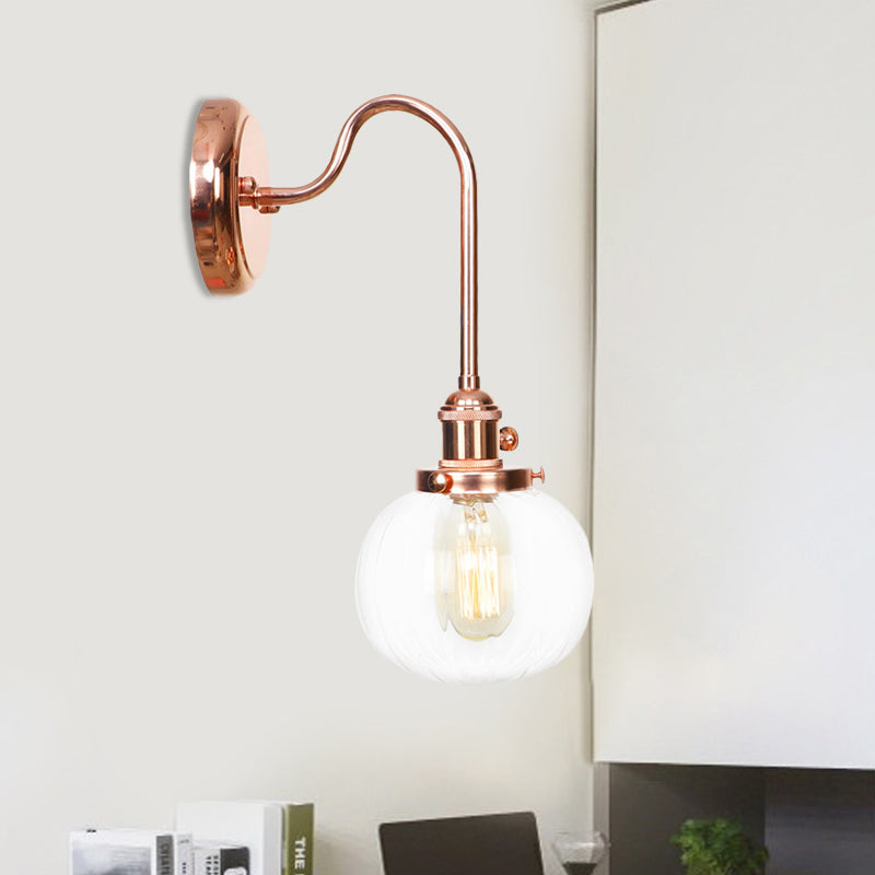 Iluminación de pared global vintage 1 Ligero transparente/Amber Splock en cobre con brazo curvo