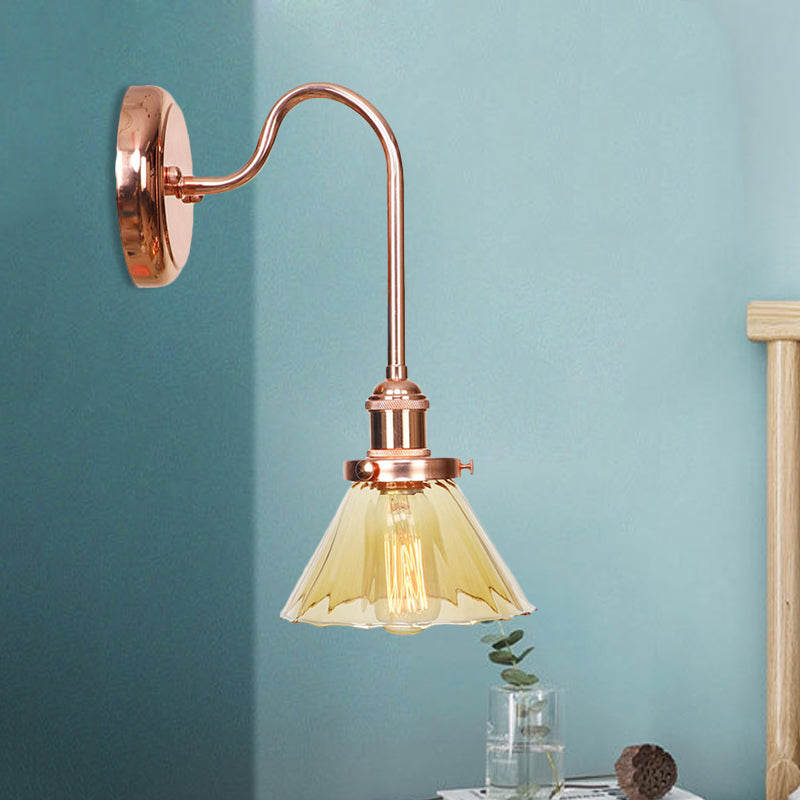 1 Côté Cone Light Light Light Vintage Clear / Amber Glass Wall Éclairage d'éclairage pour le salon