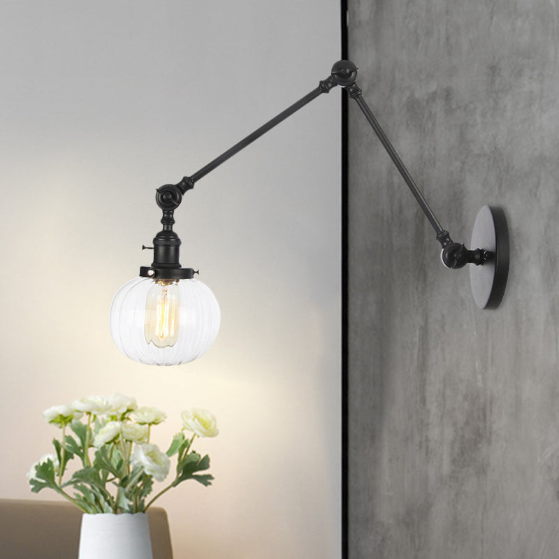 Globe Clear/Bamernglas Wandmontage Lighting Vintage 1 Leichte Innenleuchte in Messing/Chrom/Schwarz mit verstellbarem Arm, 8 "+8"/8 "+8" +8 "l