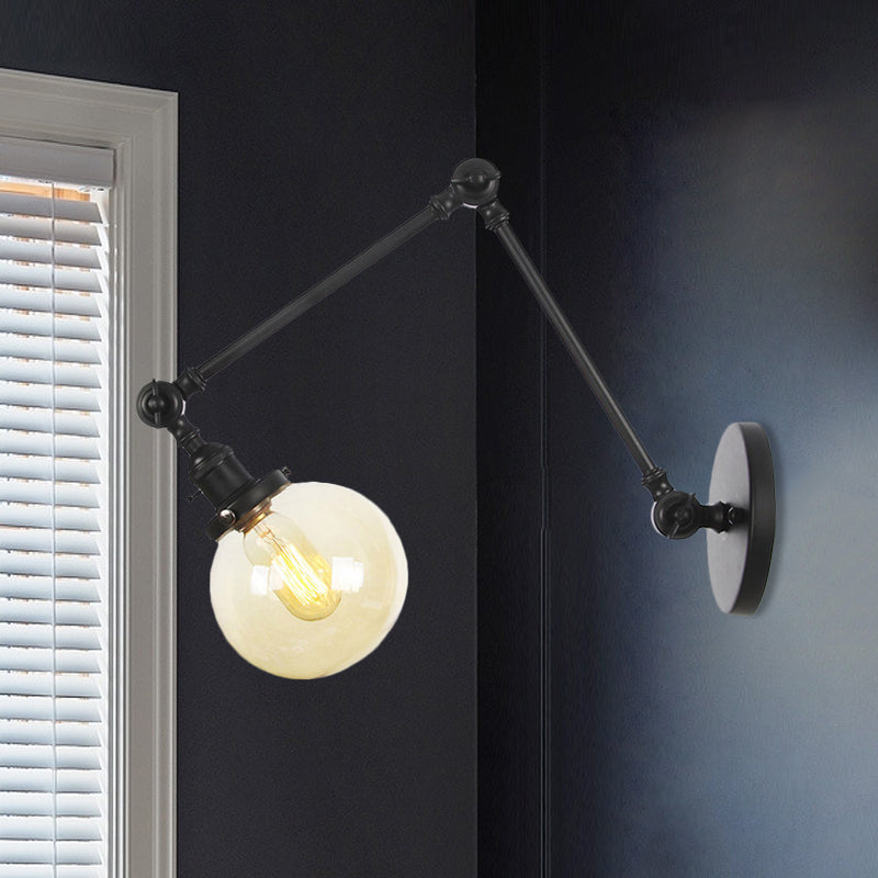1 luce trasparente/ambra a parete vetro a parete luce vintage cromata/rame/bronzo sfera di scarpa da salotto con braccio regolabile, 8 "+8"/8 "+8" +8 "L
