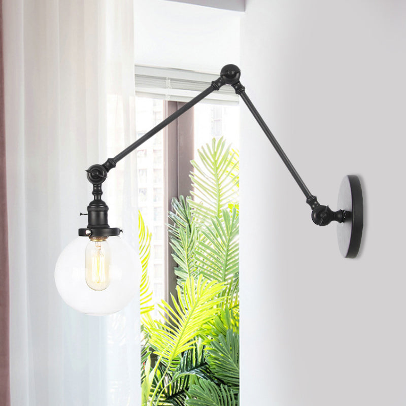 1 luce trasparente/ambra a parete vetro a parete luce vintage cromata/rame/bronzo sfera di scarpa da salotto con braccio regolabile, 8 "+8"/8 "+8" +8 "L