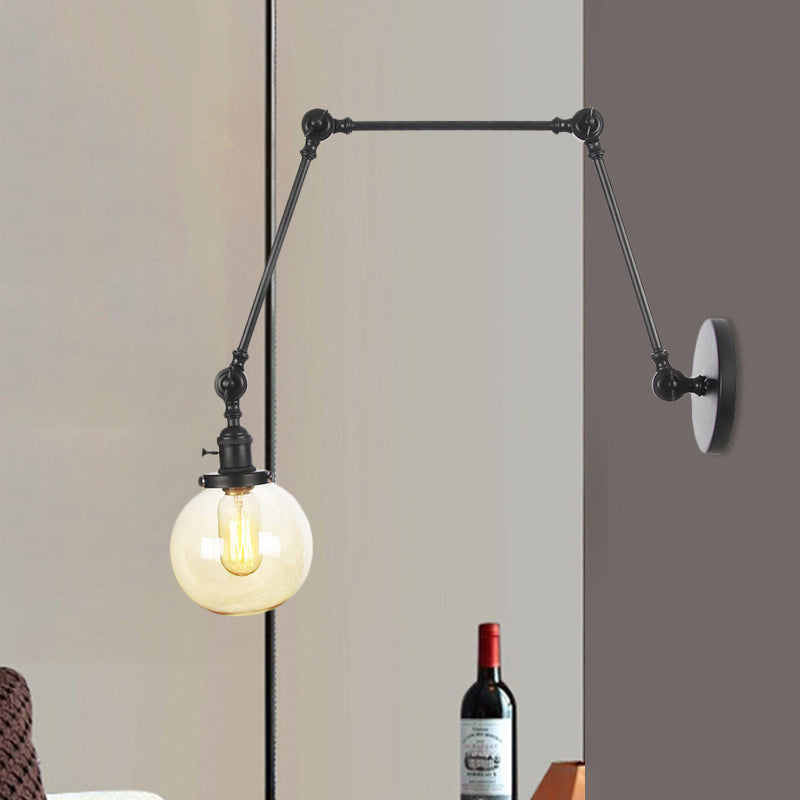 1 luce trasparente/ambra a parete vetro a parete luce vintage cromata/rame/bronzo sfera di scarpa da salotto con braccio regolabile, 8 "+8"/8 "+8" +8 "L