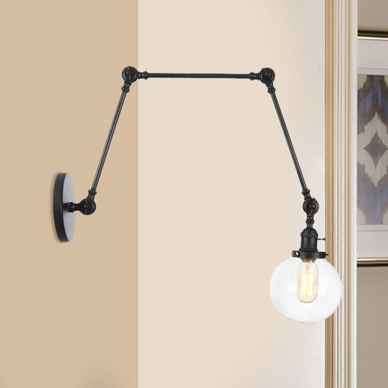 1 luce trasparente/ambra a parete vetro a parete luce vintage cromata/rame/bronzo sfera di scarpa da salotto con braccio regolabile, 8 "+8"/8 "+8" +8 "L