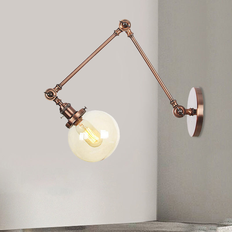1 luce trasparente/ambra a parete vetro a parete luce vintage cromata/rame/bronzo sfera di scarpa da salotto con braccio regolabile, 8 "+8"/8 "+8" +8 "L