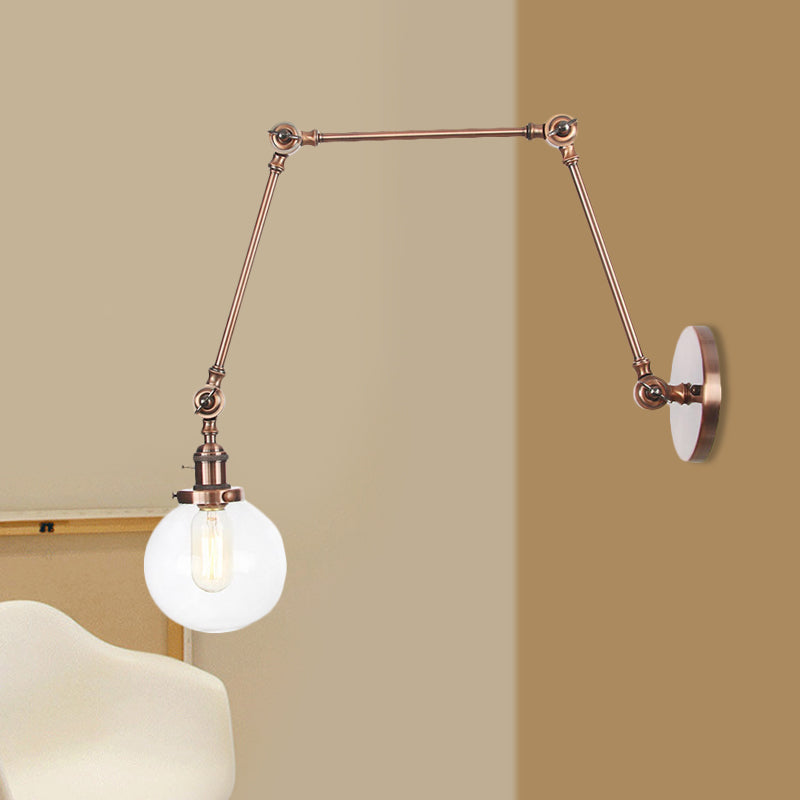 1 luce trasparente/ambra a parete vetro a parete luce vintage cromata/rame/bronzo sfera di scarpa da salotto con braccio regolabile, 8 "+8"/8 "+8" +8 "L