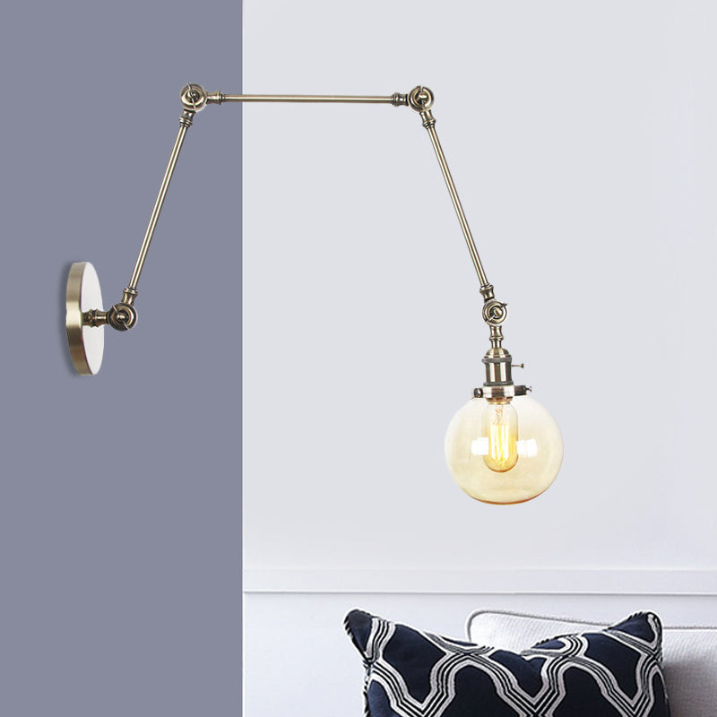 1 luce trasparente/ambra a parete vetro a parete luce vintage cromata/rame/bronzo sfera di scarpa da salotto con braccio regolabile, 8 "+8"/8 "+8" +8 "L