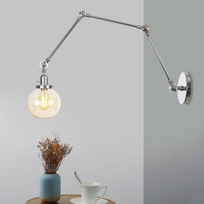 1 luce trasparente/ambra a parete vetro a parete luce vintage cromata/rame/bronzo sfera di scarpa da salotto con braccio regolabile, 8 "+8"/8 "+8" +8 "L