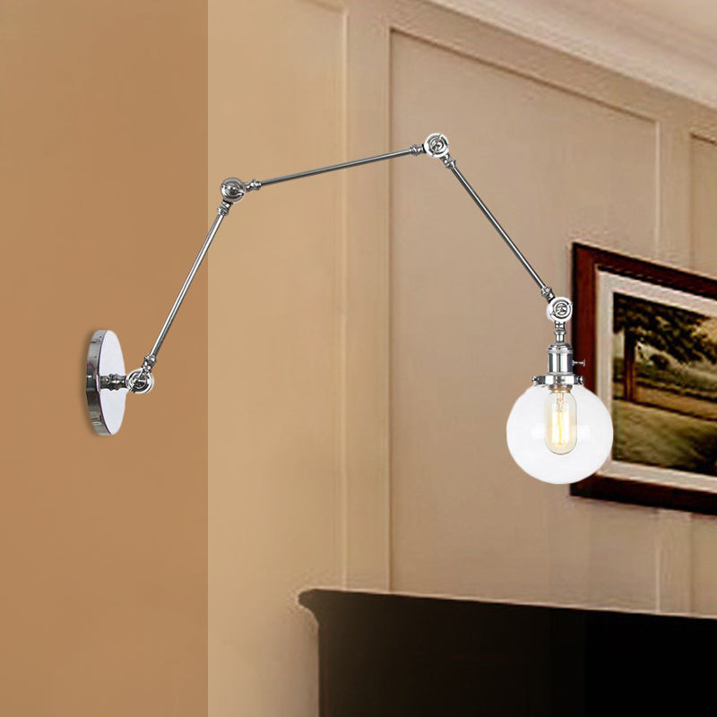 1 luce trasparente/ambra a parete vetro a parete luce vintage cromata/rame/bronzo sfera di scarpa da salotto con braccio regolabile, 8 "+8"/8 "+8" +8 "L