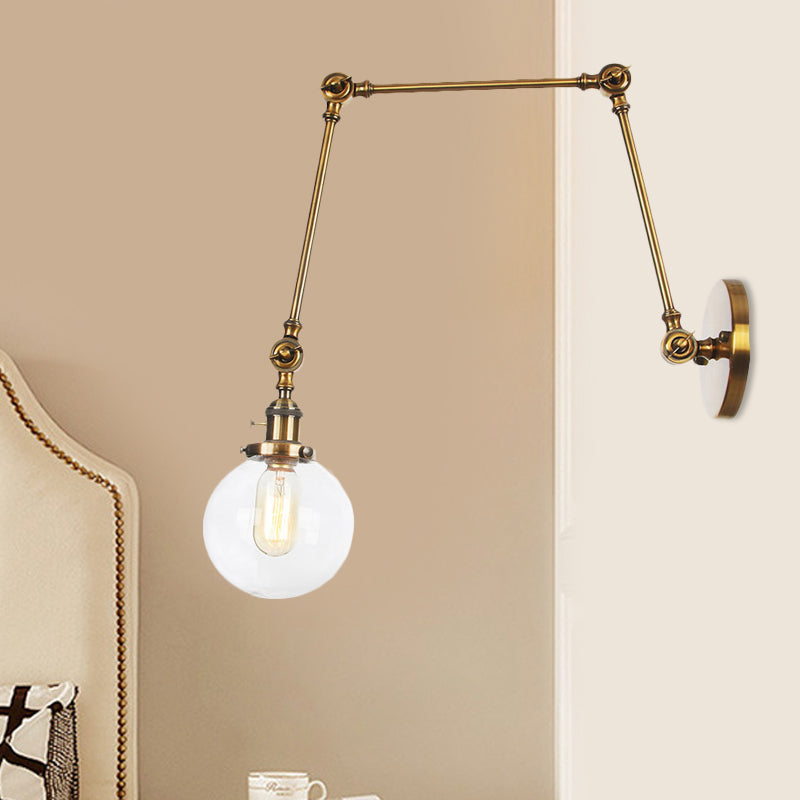 1 luce trasparente/ambra a parete vetro a parete luce vintage cromata/rame/bronzo sfera di scarpa da salotto con braccio regolabile, 8 "+8"/8 "+8" +8 "L