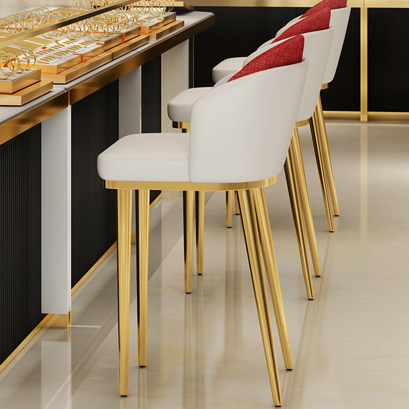 30.34'' Leather Glam Bar Stool Matte Finish Upholstered Restaurant Stool