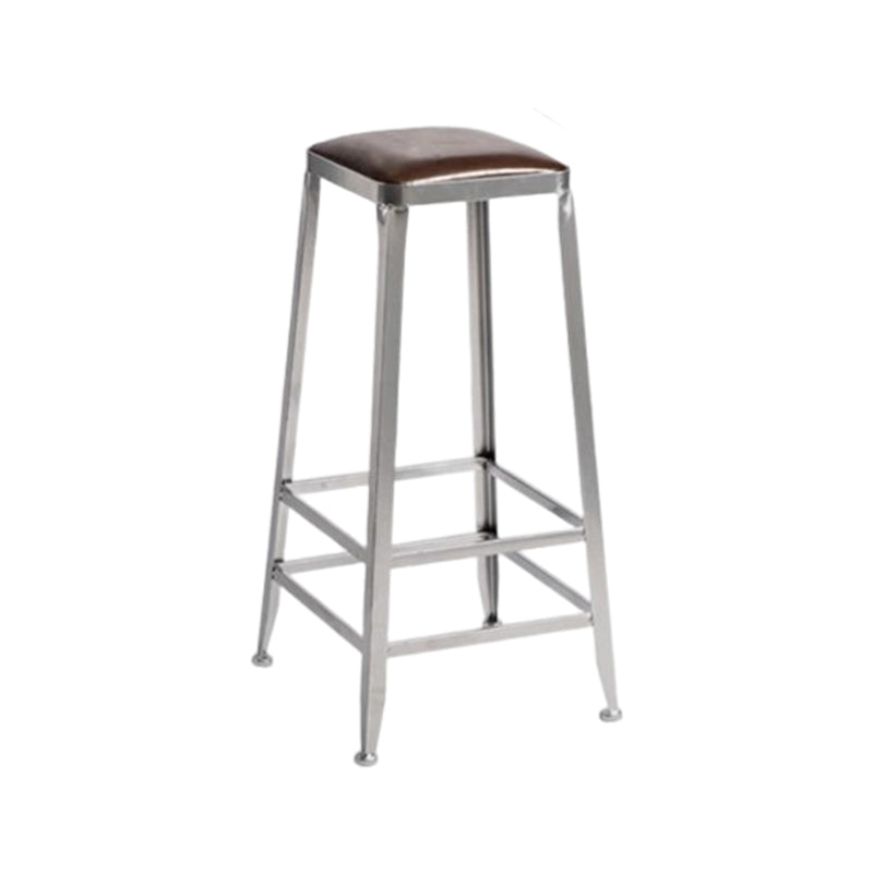 Industrial Square Iron Bar Stool Silver Footrest Bristol Stool