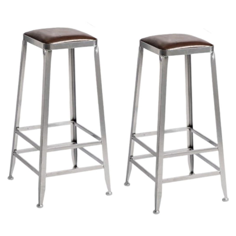 Industrial Square Iron Bar Stool Silver Footrest Bristol Stool