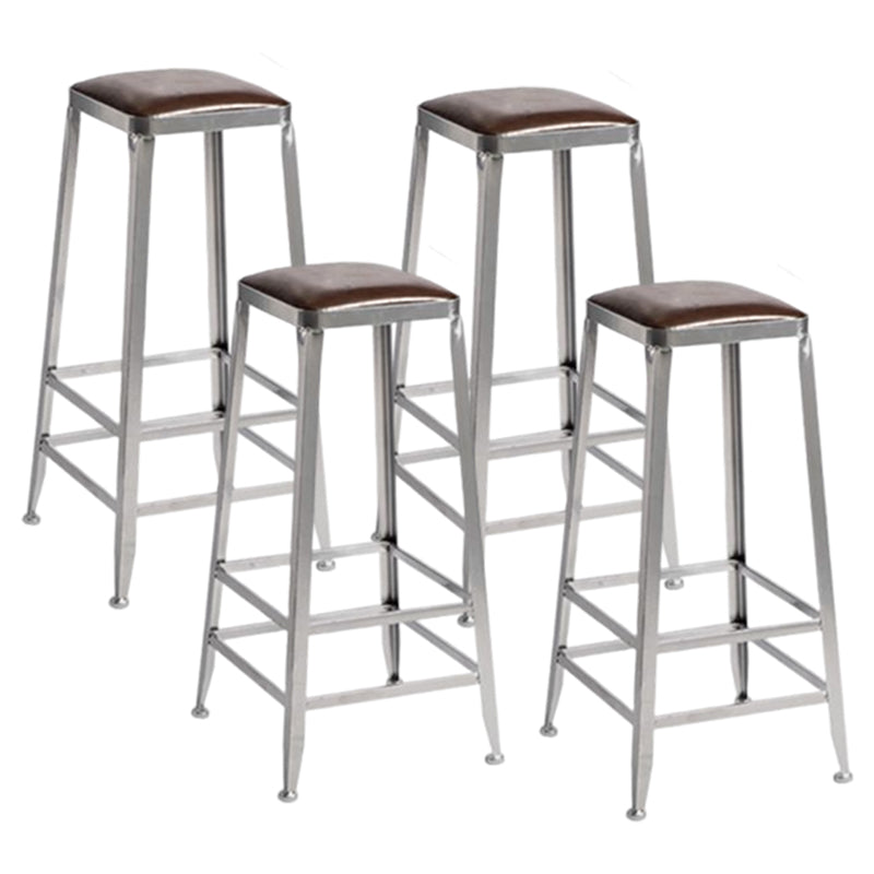 Industrial Square Iron Bar Stool Silver Footrest Bristol Stool