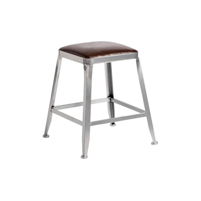 Industrial Square Iron Bar Stool Silver Footrest Bristol Stool