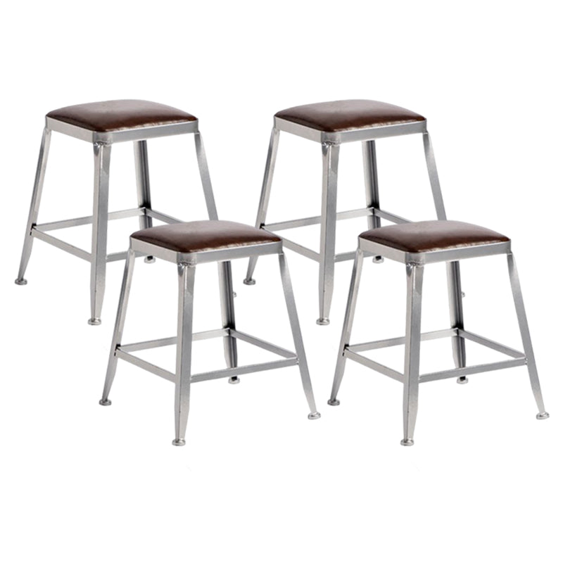 Industrial Square Iron Bar Stool Silver Footrest Bristol Stool