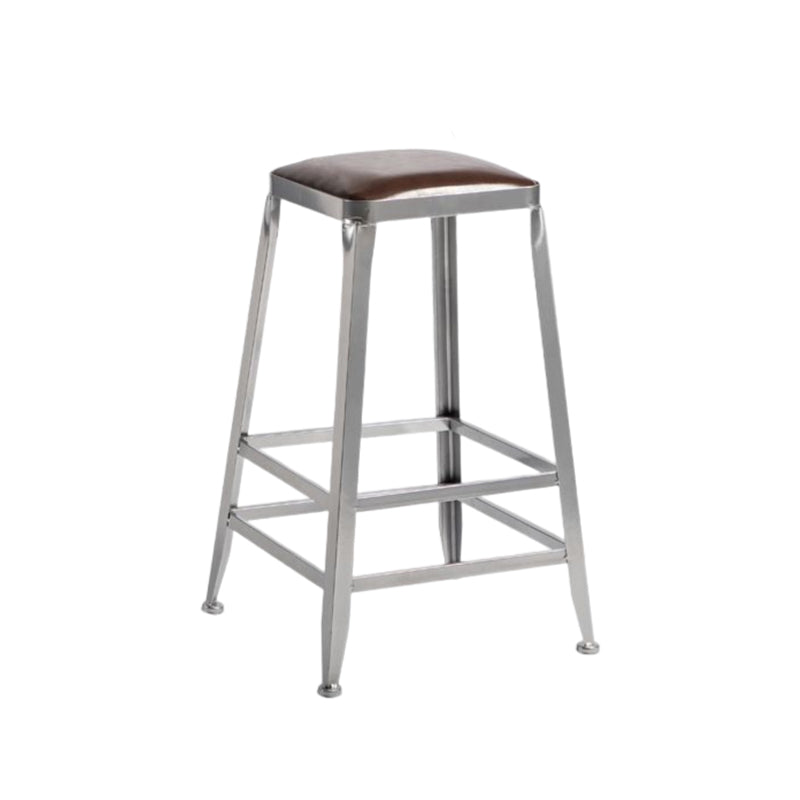Industrial Square Iron Bar Stool Silver Footrest Bristol Stool