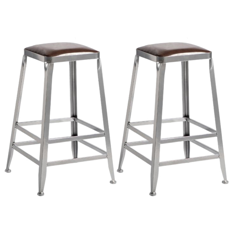 Industrial Square Iron Bar Stool Silver Footrest Bristol Stool