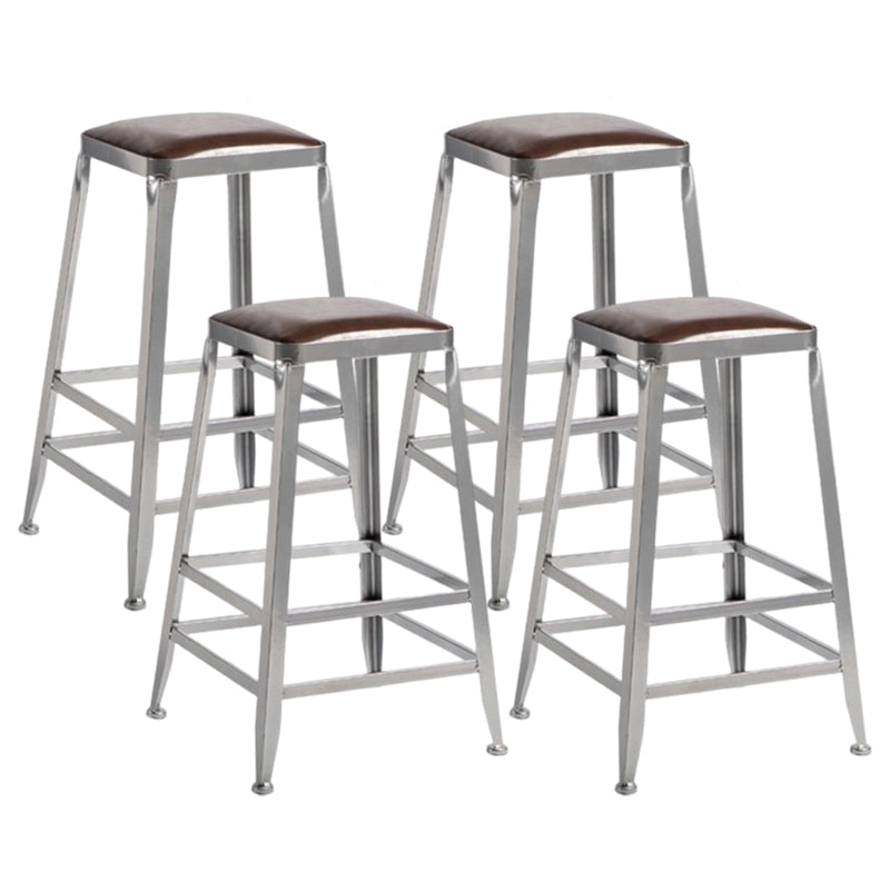 Industrial Square Iron Bar Stool Silver Footrest Bristol Stool