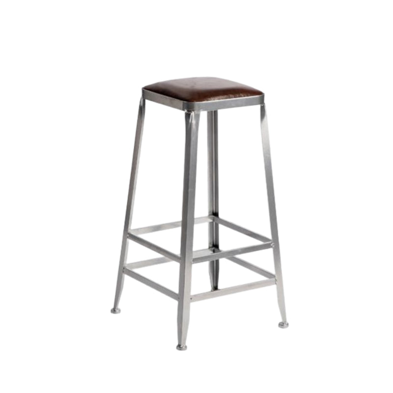 Industrial Square Iron Bar Stool Silver Footrest Bristol Stool
