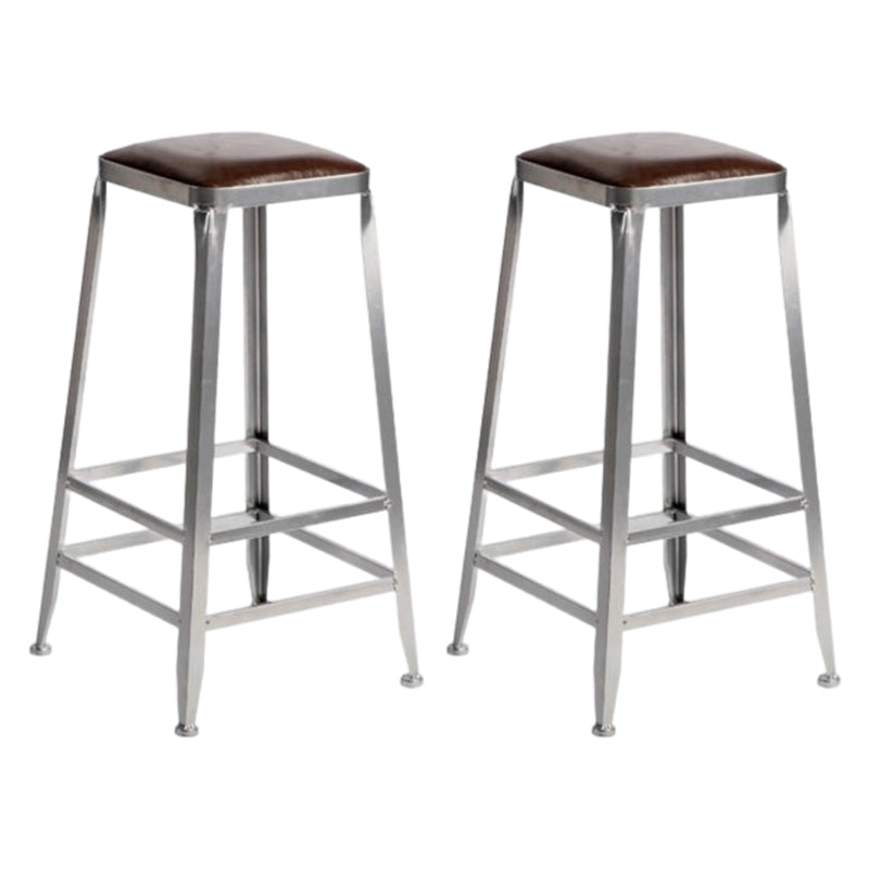 Industrial Square Iron Bar Stool Silver Footrest Bristol Stool