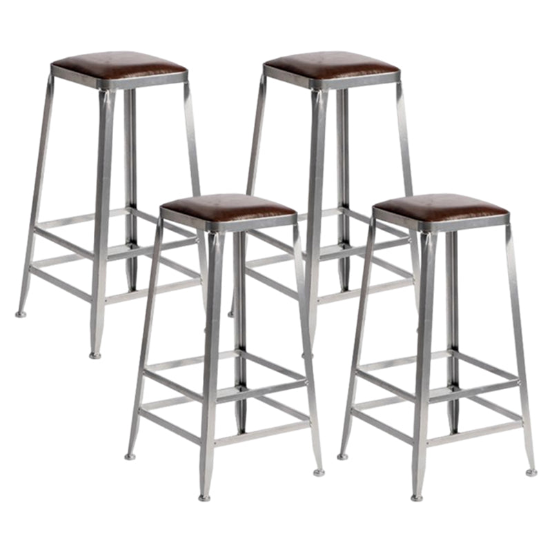 Industrial Square Iron Bar Stool Silver Footrest Bristol Stool