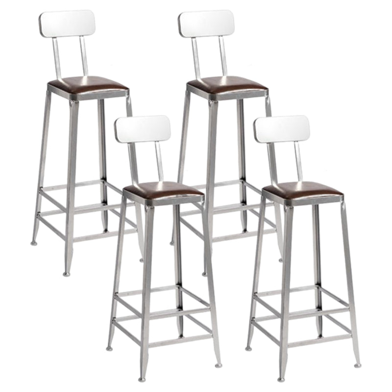 Industrial Square Iron Bar Stool Silver Footrest Bristol Stool