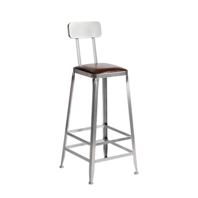 Industrial Square Iron Bar Stool Silver Footrest Bristol Stool