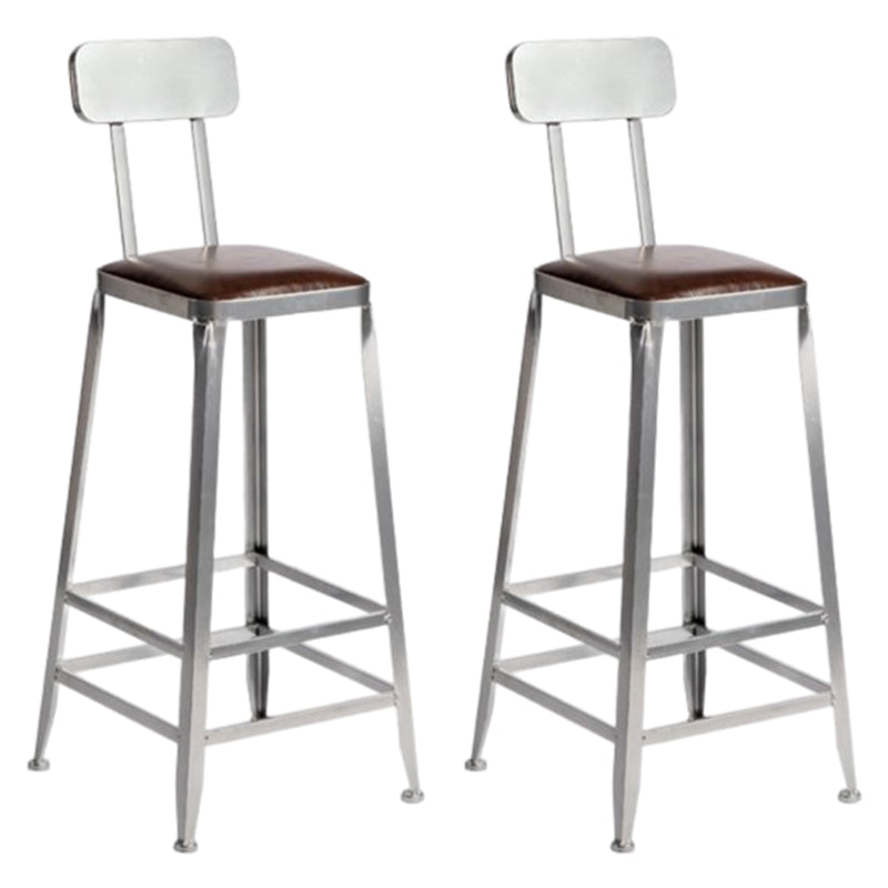 Industrial Square Iron Bar Stool Silver Footrest Bristol Stool