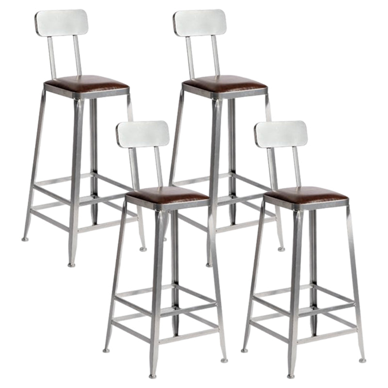 Industrial Square Iron Bar Stool Silver Footrest Bristol Stool