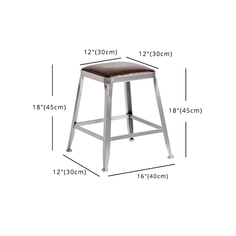 Industrial Square Iron Bar Stool Silver Footrest Bristol Stool