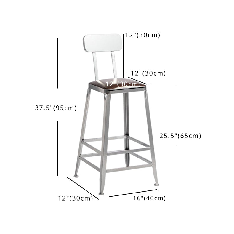 Industrial Square Iron Bar Stool Silver Footrest Bristol Stool