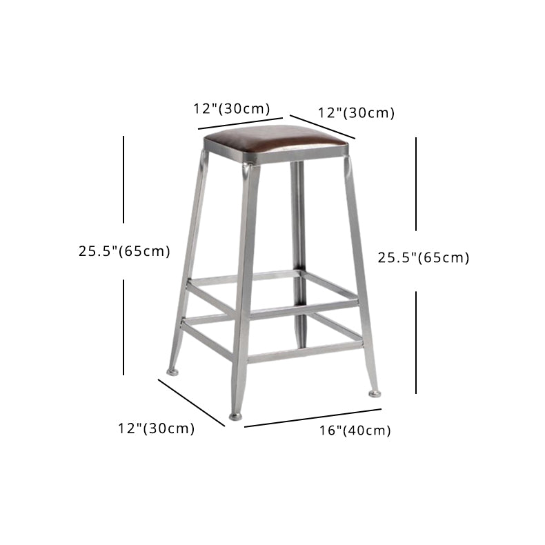 Industrial Square Iron Bar Stool Silver Footrest Bristol Stool