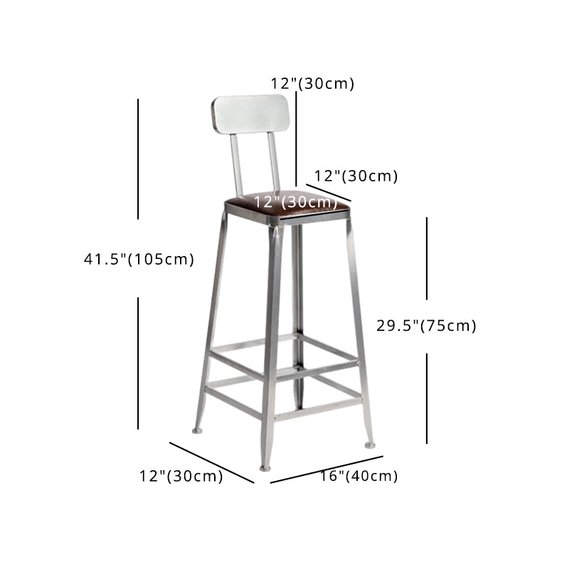 Industrial Square Iron Bar Stool Silver Footrest Bristol Stool