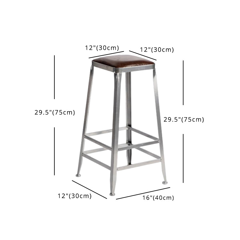 Industrial Square Iron Bar Stool Silver Footrest Bristol Stool