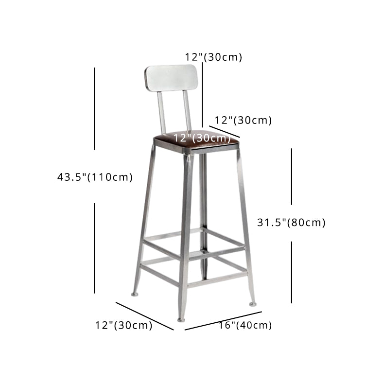 Industrial Square Iron Bar Stool Silver Footrest Bristol Stool