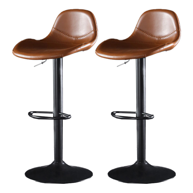 Industrial Style Swivel Leather Barstools Adjustable Low Back Stools