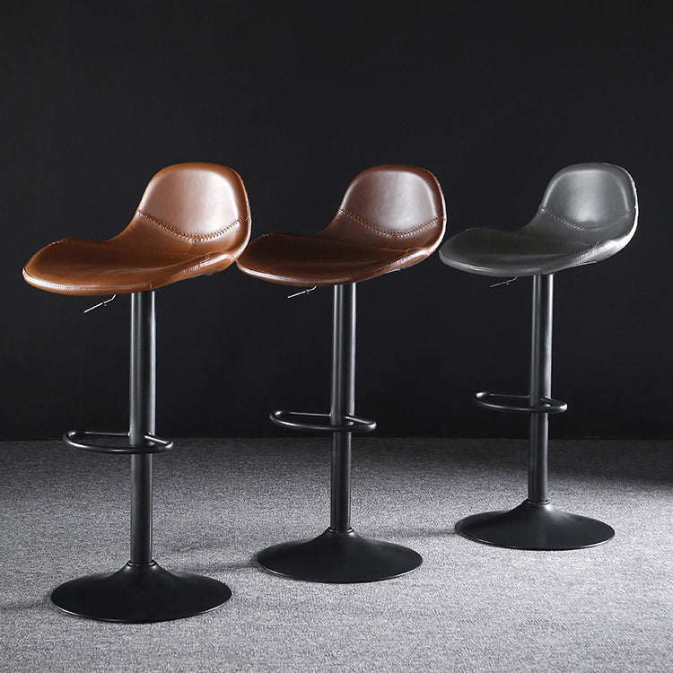 Industrial Style Swivel Leather Barstools Adjustable Low Back Stools
