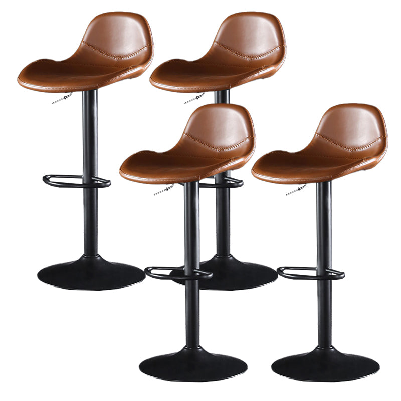 Industrial Style Swivel Leather Barstools Adjustable Low Back Stools