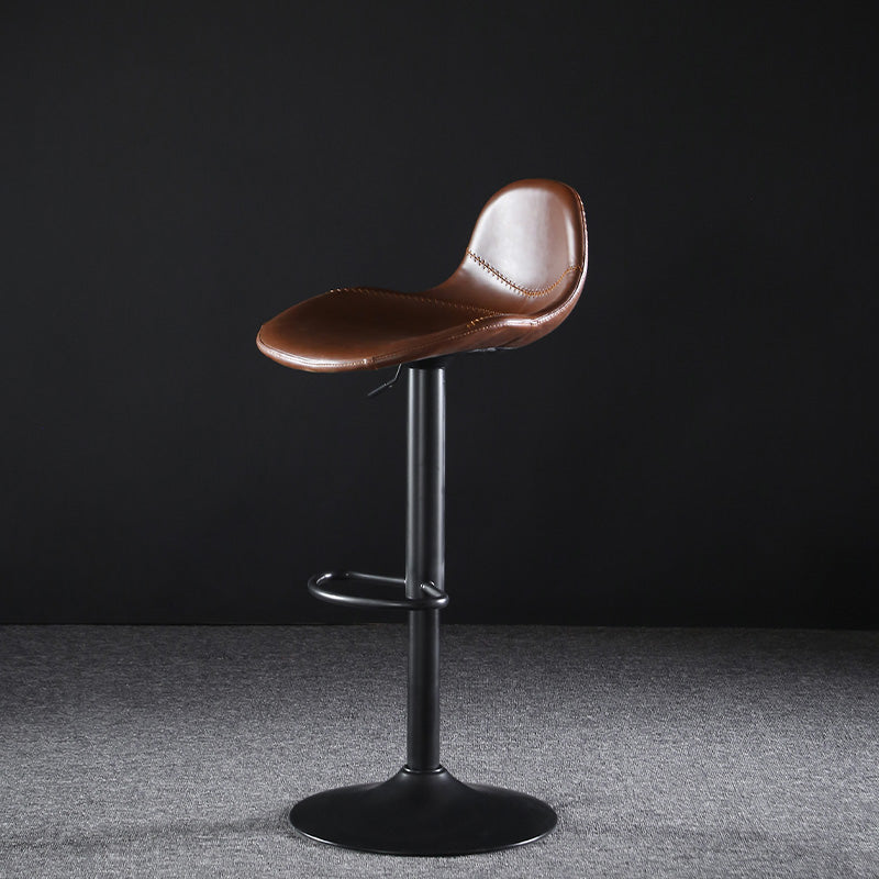 Industrial Style Swivel Leather Barstools Adjustable Low Back Stools