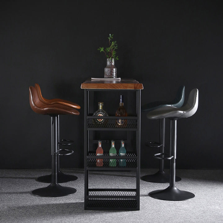 Industrial Style Swivel Leather Barstools Adjustable Low Back Stools