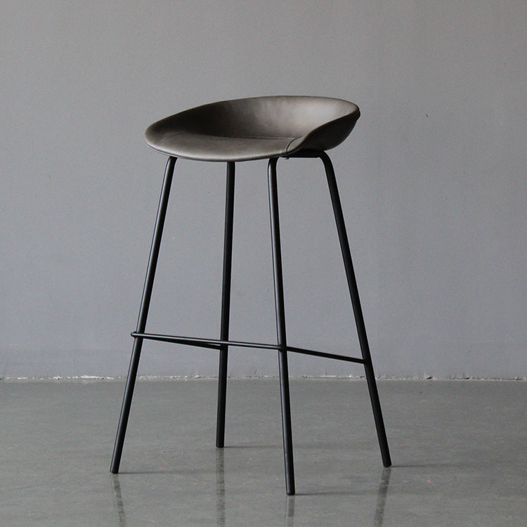 Matte Finish Footrest Upholstered Low Back Stool Industrial Home Leather Stool