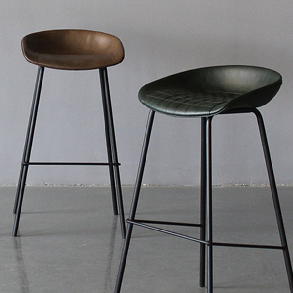 Matte Finish Footrest Upholstered Low Back Stool Industrial Home Leather Stool