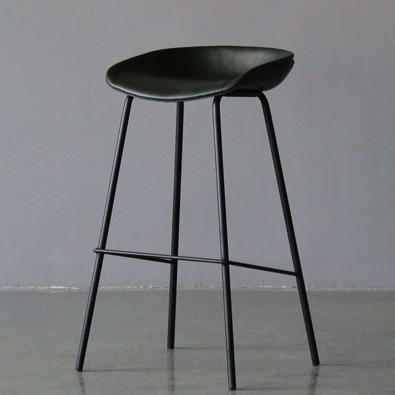 Matte Finish Footrest Upholstered Low Back Stool Industrial Home Leather Stool