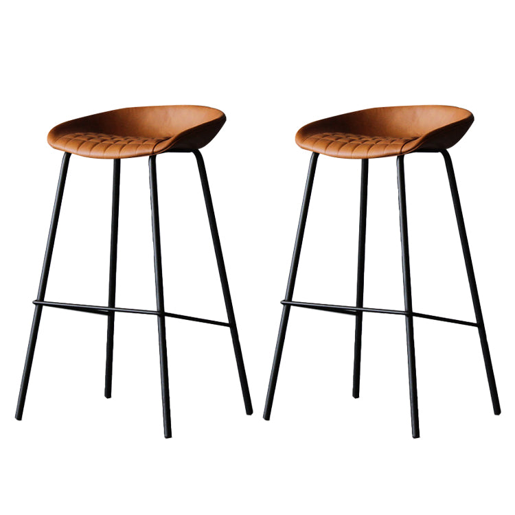 Matte Finish Footrest Upholstered Low Back Stool Industrial Home Leather Stool