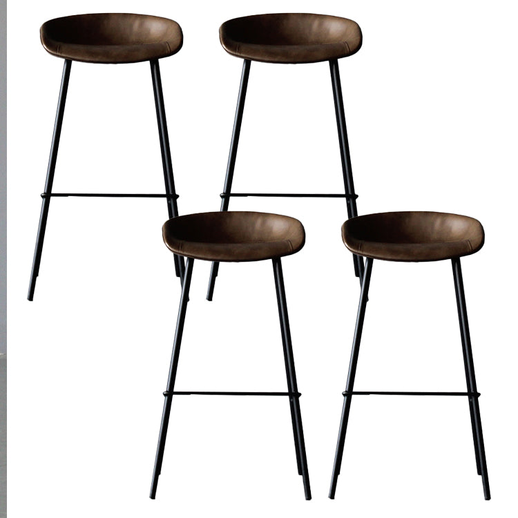 Matte Finish Footrest Upholstered Low Back Stool Industrial Home Leather Stool