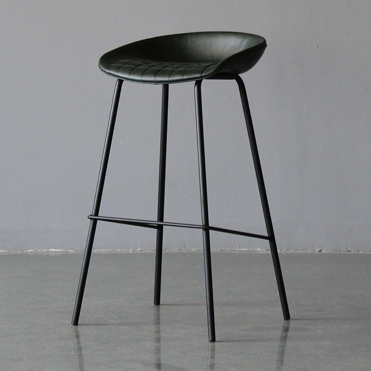 Matte Finish Footrest Upholstered Low Back Stool Industrial Home Leather Stool